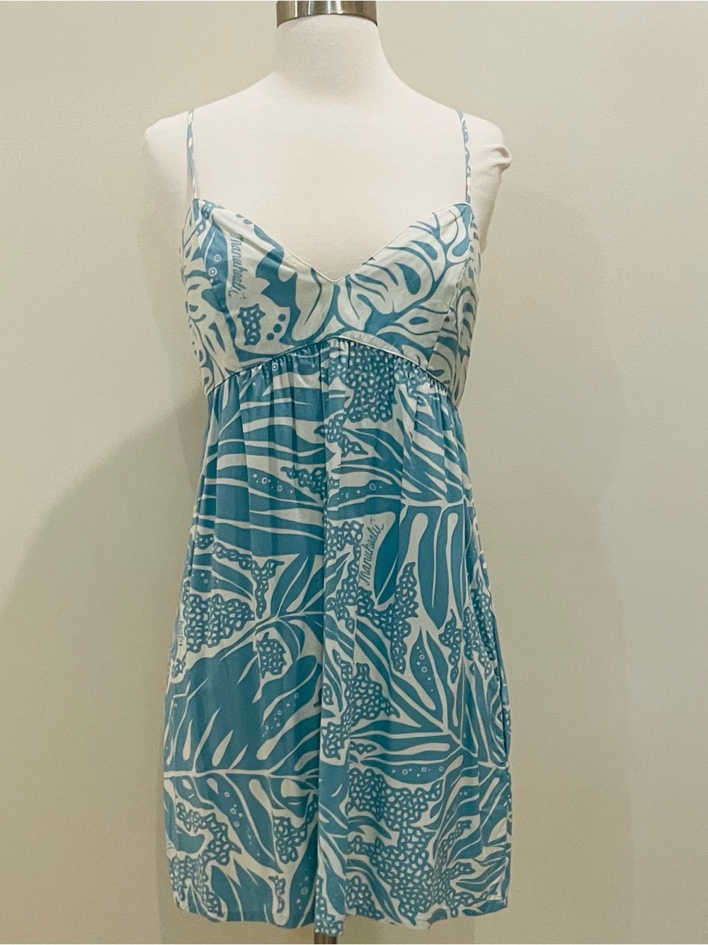 Manuhealii Light Blue and Cream Tropical Maxi Dress